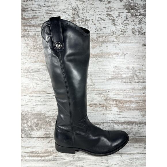 Womens' FRYE Melissa Black Leather Button Inside Zip Tall Riding Boots Sz 9B - Picture 2 of 13
